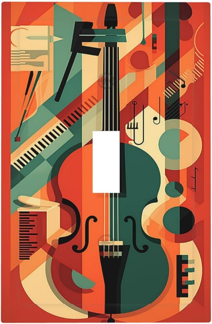 Decorative Light Switch Cover Violin Abstract Jazz Colorful Painting 1 Gang Single Toggle Device Electrical Faceplate Switchplates Decorator Outlet Wall Plate for living Room Office Decor