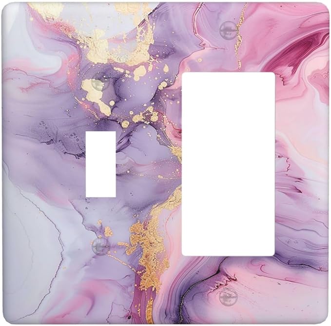Outlet Covers Pink Marble Abstract Purple Gold Texture 1 Toggle 1 Rocker Combination Decorative Wall Plate Electrical Switch Plates Light Switch Cover Plate for Bathroom living Room Decor