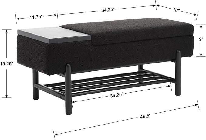 EALSON Modern Storage Bench for Bedroom End of Bed Sherpa Ottoman Bench with Storage Upholstered Entryway Bench with Wood Shoe Rack Farmhouse Long Seating Bench for Hallway/Foyer, Black