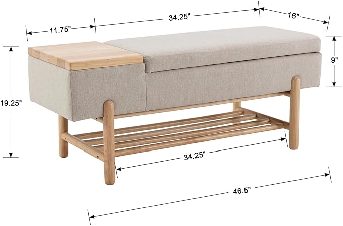 EALSON Modern Storage Bench for Bedroom End of Bed Upholstered Ottoman Bench with Storage and Wood Shoe Rack Farmhouse Long Seating Bench for Entryway/Hallway/Foyer, Linen Beige