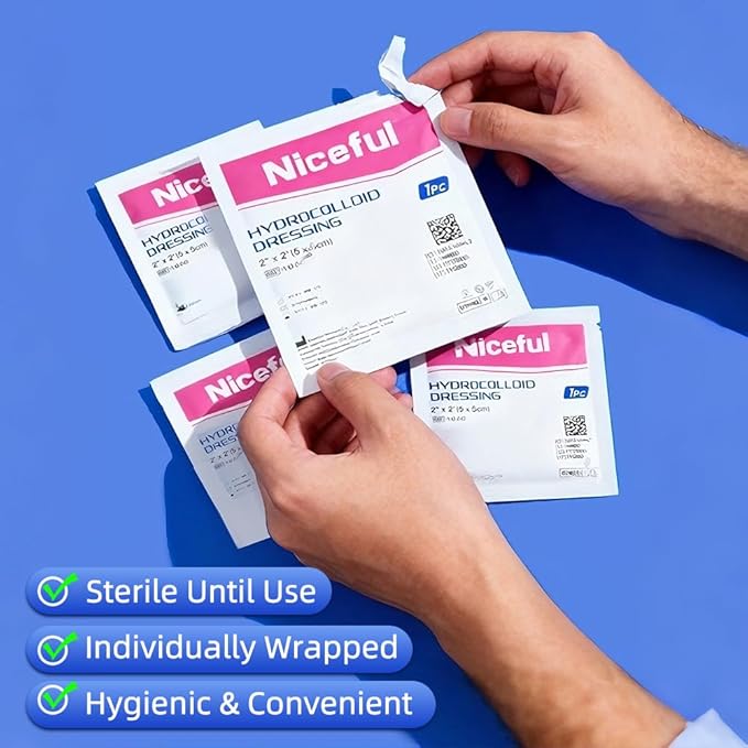 20 Count Hydrocolloid Bandages 2" x 2", Wound Dressing Small Hydrocolloid Gel Bandages for Wounds, Wound Healing Bed Sore Bandage