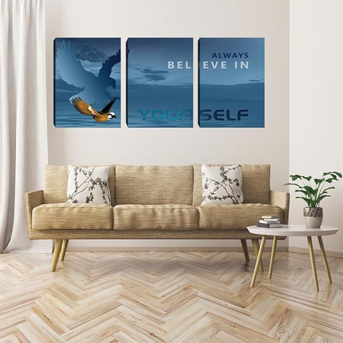 3 Pieces Modern Entrepreneur Quotes Posters Prints Motivational Office Canvas Wall Art Moitvational Wall Art Eagle Picture Motivation Blue Decoration for Living Room Bedroom(72''Wx36''H)