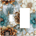Vintage Marble Floral Gold/Green/White Metal Flowers 2 Gang Combination Light Switch Covers Decorative Toggle Rocker/Decora Wall Plate Electrical Receptacle Switchplate Dimmer Faceplate