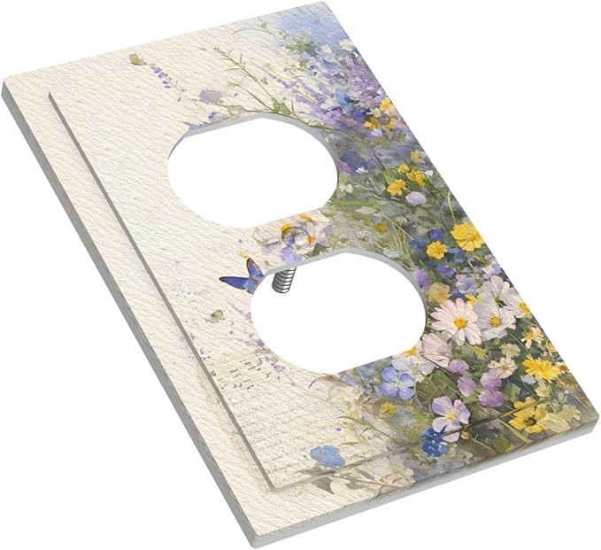 Outlet Covers Purple Flower Butterfly Yellow Daisy Decorative 1 Gang Duplex Light Switch Cover Plate Receptacle Wall Plate Electrical Switch Plate Covers for Bathroom Decor