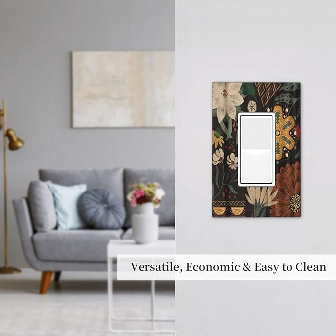 Boho Floral Tropical Leaves Single Rocker Light Switch Cover Bohemian Flowers Botanical 1 Gang Outlet Cover Decorative Gfci Electrical Wall Plate Covers Dimmer Switchplate for Bathroom Decora