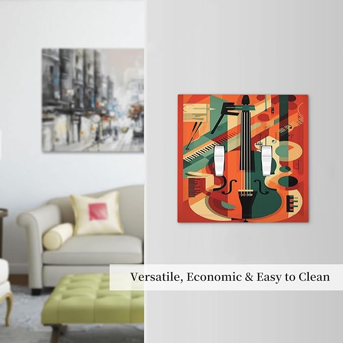 Decorative Switch Plates Violin Abstract Jazz Colorful Painting 2 Gang Double Toggle Outlet Light Switch Cover Wall Plate Electrical Faceplate for living Room Office Decor