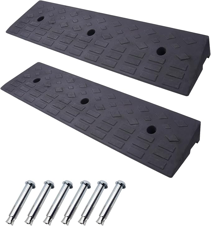 2 Pack 4'' Rise Rubber Curb Ramp Heavy Duty Loading Rubber Curb Ramps 22000lbs (10 Ton) Driveway Ramp Car Slope Ramp for Loading Dock Bike Vehicle Warehouse Sidewalk Wheelchair (4" H)