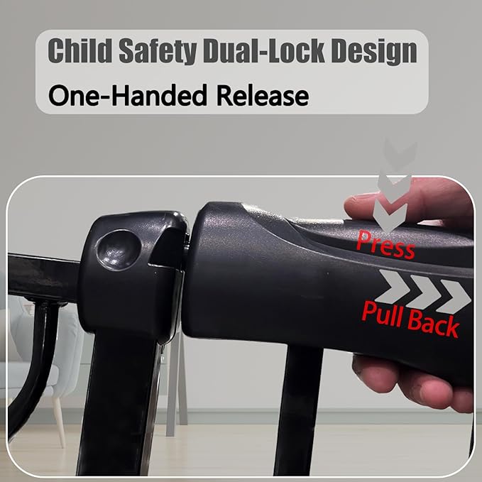 Heavy Duty Baby & Pet Safety Gate - Extra Wide 76.4-81.1 Inch, Black Metal, Pressure Mounted, Walk-Through
