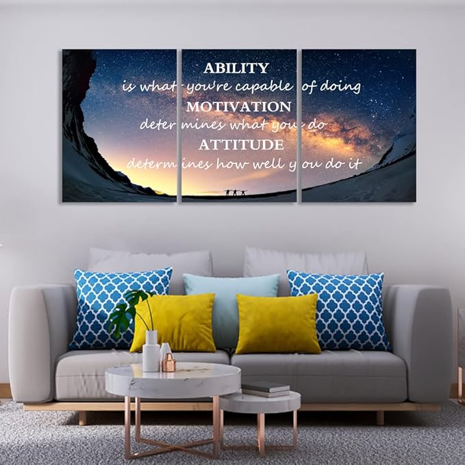 Unbruvo Motivational Inspirational Canvas Wall Art, 3 Pieces Positive Quotes Office Decor, Ability Motivation Attitude Artwork for Living Room Bedroom Workplace(72" Wx36 H)