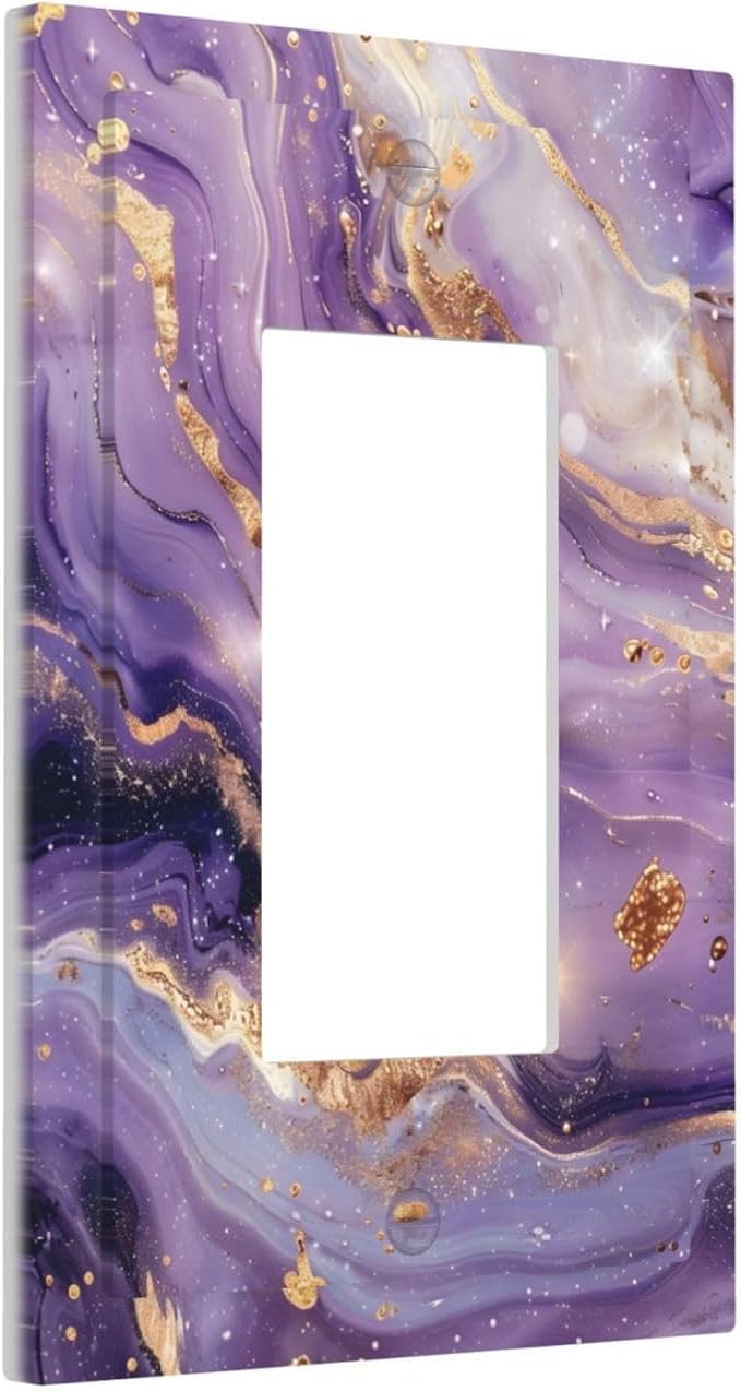 Luxury Marble Texture Purple And Gold Abstract Print Decorative Outlet Covers 1 Gang Single Rocker Light Switch Cover Plate Wall Plates GFCI Faceplate for Bathroom Home Decor