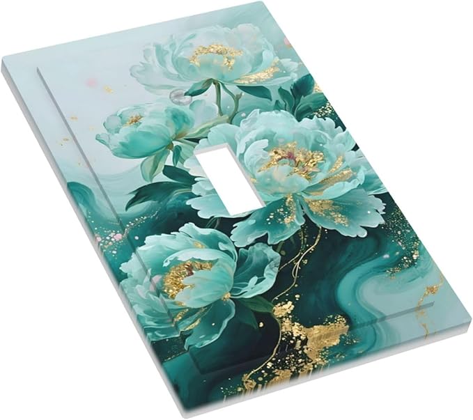 Decorative Light Switch Covers Gold Green Floral Gilt Marble Flower 1 Gang Light Switch Cover Plate Single Toggle Wall Plate Outlet Covers Wall Plate Dimmer Faceplate for Bathroom Decor
