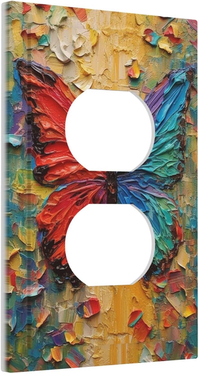 Outlet Covers Colorful Butterfly Animal Insects Wall Art Abstract 1 Gang Duplex Wall Plate Decorative Switch Plates Electrical Receptacle Faceplate Light Switch Cover for Bedroom Home Decor