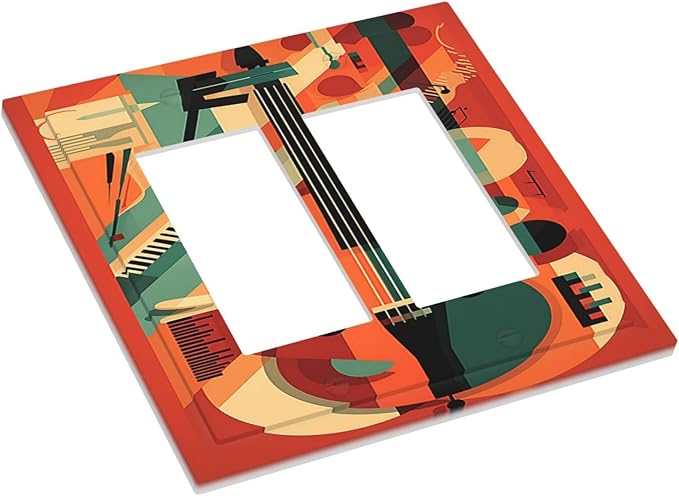 Decorative Outlet Covers Violin Abstract Jazz Colorful Painting 2 Gang Double GFCI Rocker Electrical Wall Panels Light Switch Cover Plate for living Room Office Decor