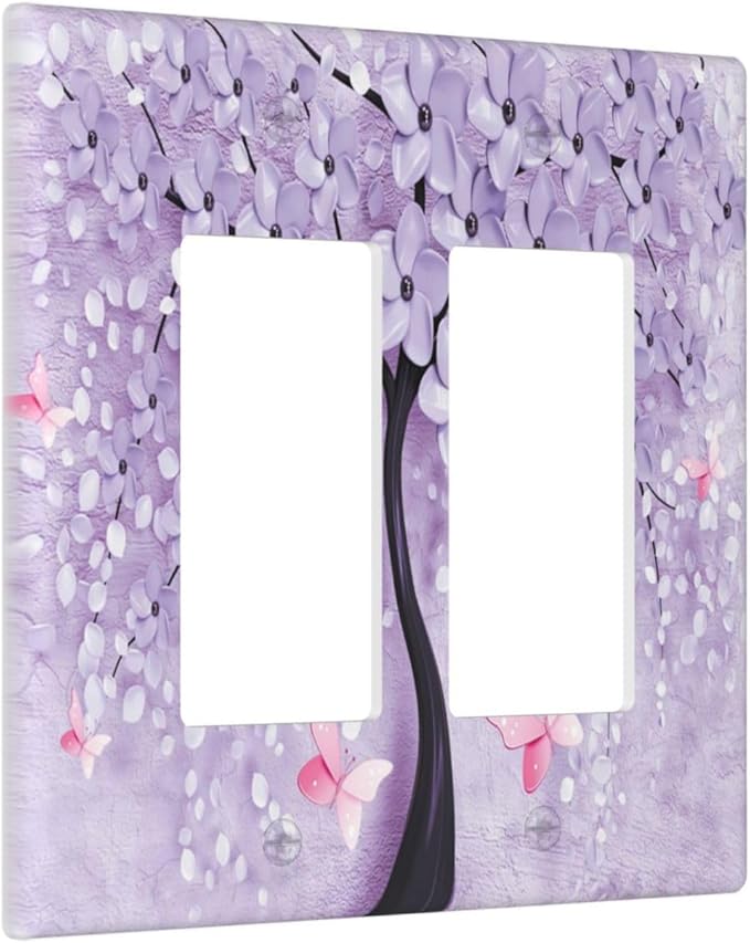 Outlet Covers 3D Purple Tree 2 Gang Wall Plate Double Rocker Light Switch Cover Decorative GFCI Receptacle Cover Electrical Switchplate for Bathroom Bedroom Decor