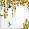 Yellow Sunflower Blue Hummingbird Butterfly 2 Gang Light Switch Cover Decorative Rustic Farmhouse Floral Plant Combination Toggle Rocker/Decora Wall Plate Electrical Switchplate for Bathroom