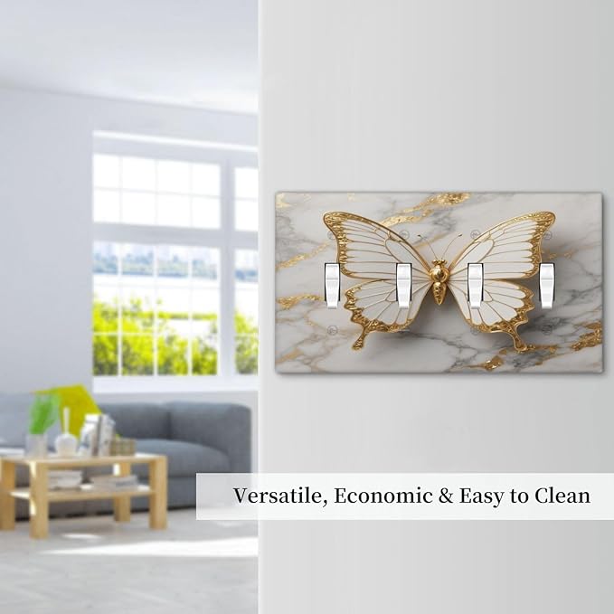Gold Marble Shine Butterfly Abstract Modern Print Light Switch Covers Quad Toggle Electrical Faceplate 4 Gang Wall Plate Decorative Switch Plates for Bed Room Bathroom Decor