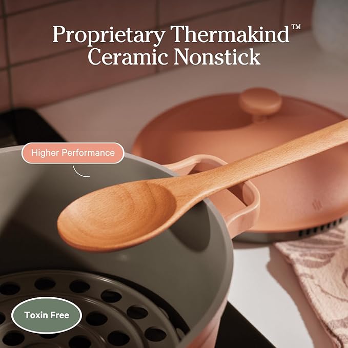 Our Place Mini Perfect Pot | 2.5 Qt Ceramic Pot with Lid & Spatula | Patented 8-in-1, PFAS-Free Nonstick, Non-Toxic Cookware | Induction & Oven-Safe up to 450°F | Steam