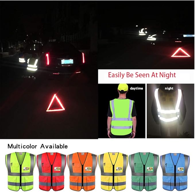 zojo High Visibility Safety Vests With Pockets, Wholesale Reflective Vest for Outdoor Works, Cycling, Jogging, Walking, Fits for Men and Women Pack of 10 (10, 2XL- Mesh-Mix Orange & Blue)