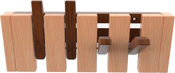Wall Mounted Piano Key Hanger | Flip Style Hook | Entrance Wall Art Hook, Made of Oak Wood (3 Times Painted, 4 Times Polished) (Walnut-Beech, 4Hooks)
