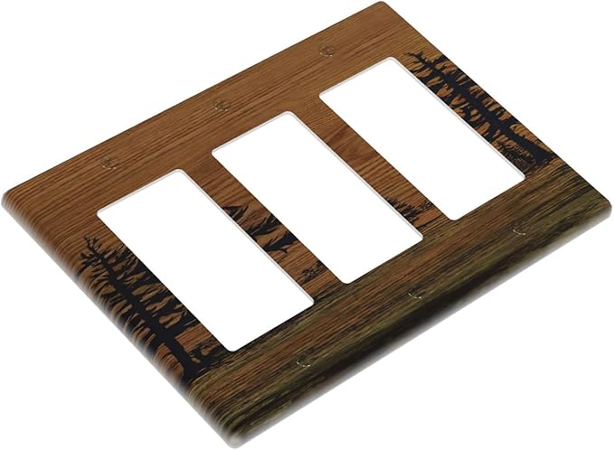 Decorative Outlet Covers Rustic Farmhouse Brown Board Pine Tree Wood Grain 3 Gang Gfci Wall Plate Triple Rocker Light Switch Cover Plate Switch Plate Covers for Bathroom Decor