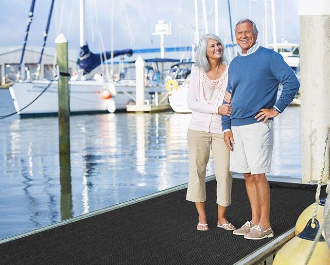 House, Home and More Indoor Outdoor Double-Ribbed Carpet Runner with Skid-Resistant Rubber Backing - Smokey Black - 3 Feet x 40 Feet