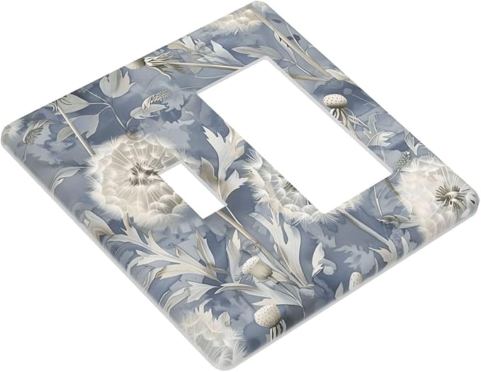 Blue Dandelion Vintage Floral Boho Flower Outlet Covers 1 Toggle 1 Rocker Combination Decorative Wall Plate Electrical Switch Plates Light Switch Cover Plate for Bedroom Living Room Home Decor