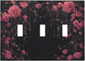 Decorative Switch Plates Dark Background Red Rose Leaf 3 Gang Wall Plate Triple Toggle Light Switch Cover Faceplate Electrical Wall Panels for Bedroom living Room Decor