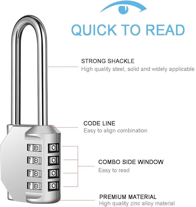 2 Pack disecu 2.6 Inch Long Shackle Combination Lock, 4 Digit Outdoor Waterproof Padlock for School Gym Locker, Sports Locker, Storage Unit, Gate, Fence, Toolbox, Cabinet (Black and Silver)