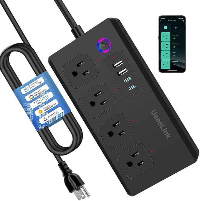 ZigBee Smart Power Strip Surge Protector,Smart Fast Charge, 4 Individually Controlled Outlets, Compatible with Alexa Google Home Phiilps HUE, (Matter Upgrade Version - Black)