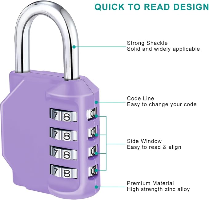 ZHEGE Combination Lock, 4 Digit Combination Padlock Outdoor, School Lock, Gym Lock (Purple)