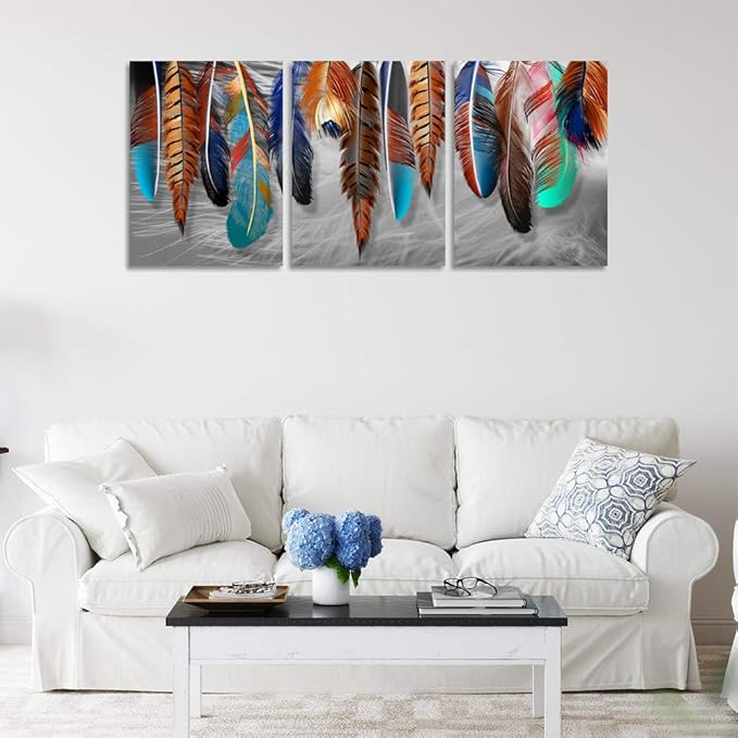 Yetaryy 3 Panels Canvas Wall Art Modern Wall Decor Landscape Color Feather Cool Painting Picture Print Poster Artwork Wall Decoration Home Decor for Living Room Dining Room Bedroom - 72" Wx36 H