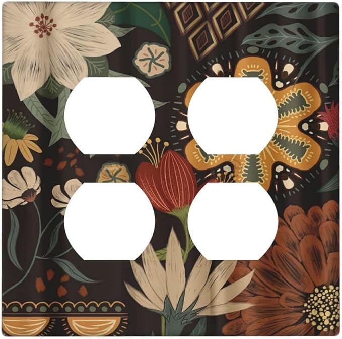 Morden Abstract Bohemian Floral Botanical Outlet Covers 2-Gang Duplex Light Switch Cover Plate Decorative Gfci Wall Plate Electrical Receptacle Switchplate Plug Faceplate for Bathroom Decor