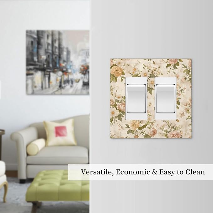 Decorative Outlet Covers Boho Vintage Roses Pink Red Yellow Bouquet Floral 2 Gang Double GFCI Rocker Electrical Wall Panels Light Switch Cover Plate for Bedroom living Room Decor