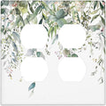 Sage Green Watercolor Eucalyptus Leaves Floral Flowers Outlet Covers 2 Gang Double Duplex Decorative Light Switch Covers Electrical Wallplates Socket Faceplate for Farmhouse Bed Room Decor
