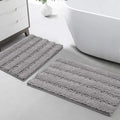 Turquoize Chenille Bathroom Rugs Set - Non-Slip Bath Mats for Bathroom & Kitchen/Entryway (20" x 32" and 17" x 24"), Extra Soft and Absorbent Shaggy Mats, Dove Gray