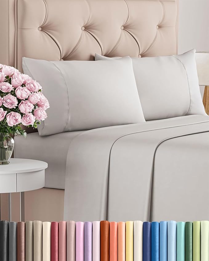 Twin 4 Piece Sheet Set - Cooling & Breathable Bed Sheets - Hotel Luxury Bed Sheets for Women, Men, Kids & Teens - Bedding with Deep Pockets & Easy Fit - Soft and Wrinkle Free - Twin French Grey Sheets