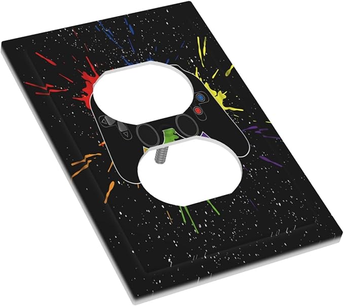 Classic Videogames Controller Black Splash Ink Colorful Outlet Covers 1 Gang Duplex Light Switch Cover Decorative Switch Plates Electrical Receptacle Faceplate Wall Plate for Kids Room Nursery Decor