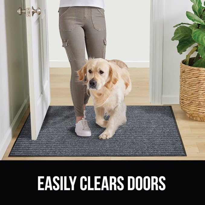 GORILLA GRIP Waterproof Traffic Guard Door Mat, 2 Pack Heavy Duty Entryway Mats, Strong Rubber Back Commercial Rugs for Office Hallway, Garage Floor and Home, Low Profile Carpet, 29x17, Charcoal Gray