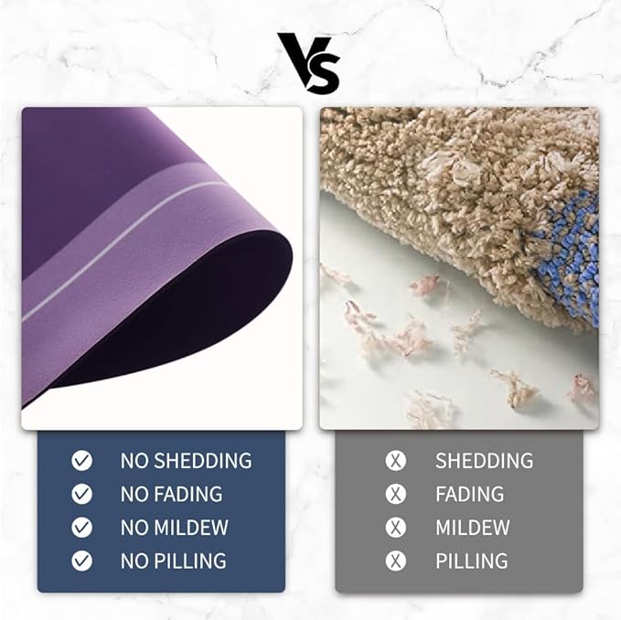 Bath Mat, Super Absorbent Non Slip Quick Dry Thin Rubber Mats for Bathroom Floor, Fit Under Door, Shower Rug for Bathtub, Shower, Purple