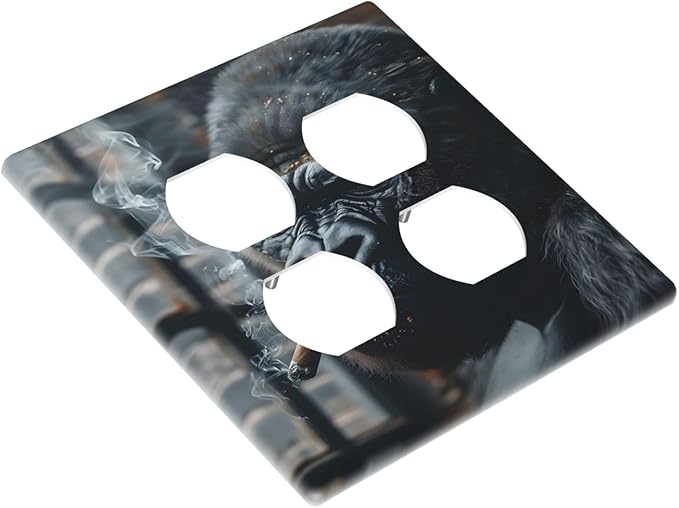 Funny Animal Smoking Black Orangutan Outlet Covers 2 Gang Double Duplex Decorative Light Switch Covers Electrical Wallplates Socket Faceplate for Farmhouse Home Office Decor