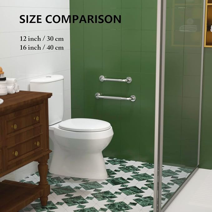 2 Pack 16 Inch Anti Slip Shower Grab Bar 1.25" Diameter,Munzong Stainless Steel Bathroom Grab Bar,Knurled Bathroom Balance Bar,Safety Handrail Support,Handicap Injury Elderly Senior Assist Bath Handle