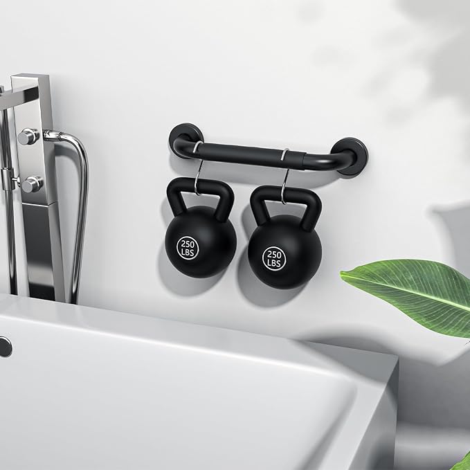 2 Pack 12 Inch Black Shower Grab Bar w/Anti Slip Rubber Grip,ZUEXT Stainless Steel Bath Grab Bar,Bathroom Balance Bar,Wall Mount Safety Handrail Support,Handicap Injury Elderly Senior Assist Handle