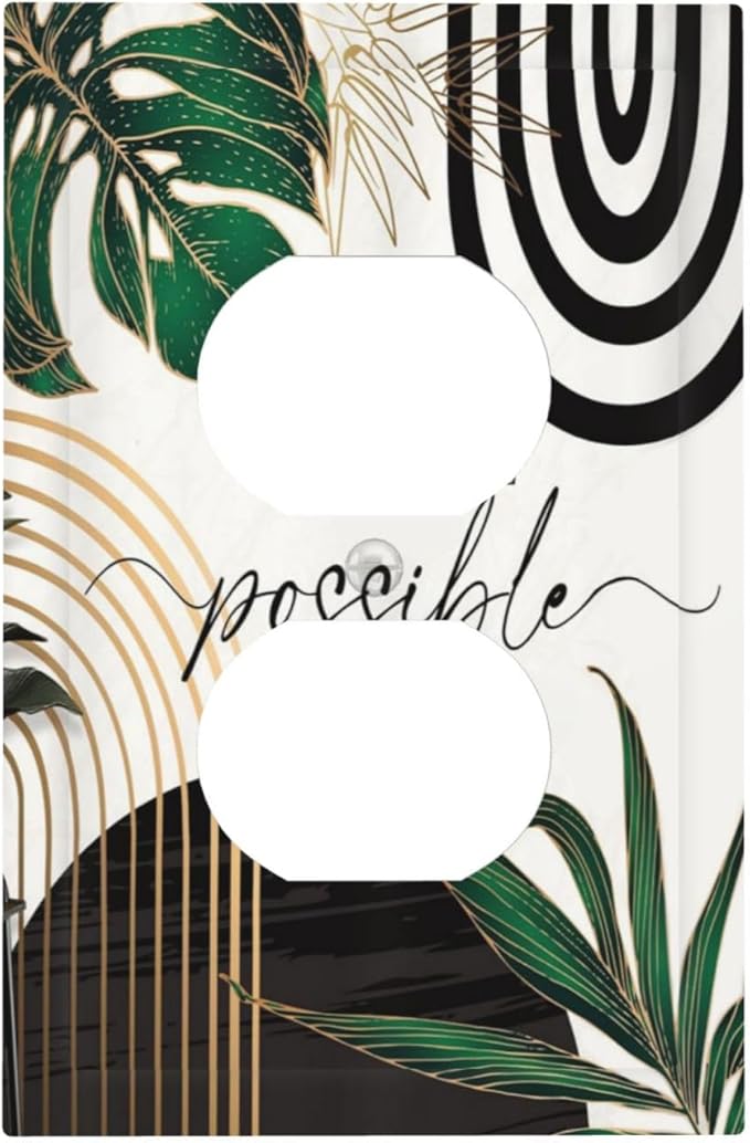 Boho Abstract Tropical Green Palm Leaf Mid Century Outlet Covers 1 Gang Duplex Light Switch Cover Decorative Switch Plates Electrical Receptacle Faceplate Wall Plate for Office Home Decor