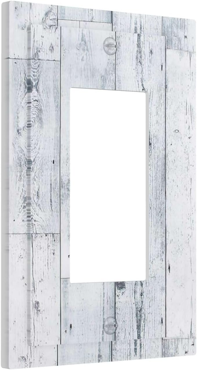 Decorative Outlet Covers Vintage Grey White Wood Grain 1 Gang Single Rocker Light Switch Cover Plate Wall Plates GFCI Faceplate for Farmhouse Bathroom Decor