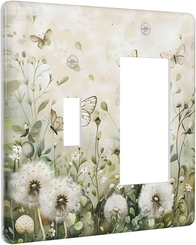 Dandelions Butterflies Watercolor Wildflowers Floral Outlet Covers 1 Toggle 1 Rocker Combination Decorative Wall Plate Electrical Switch Plates Light Switch Cover Plate for Bedroom Living Room Decor