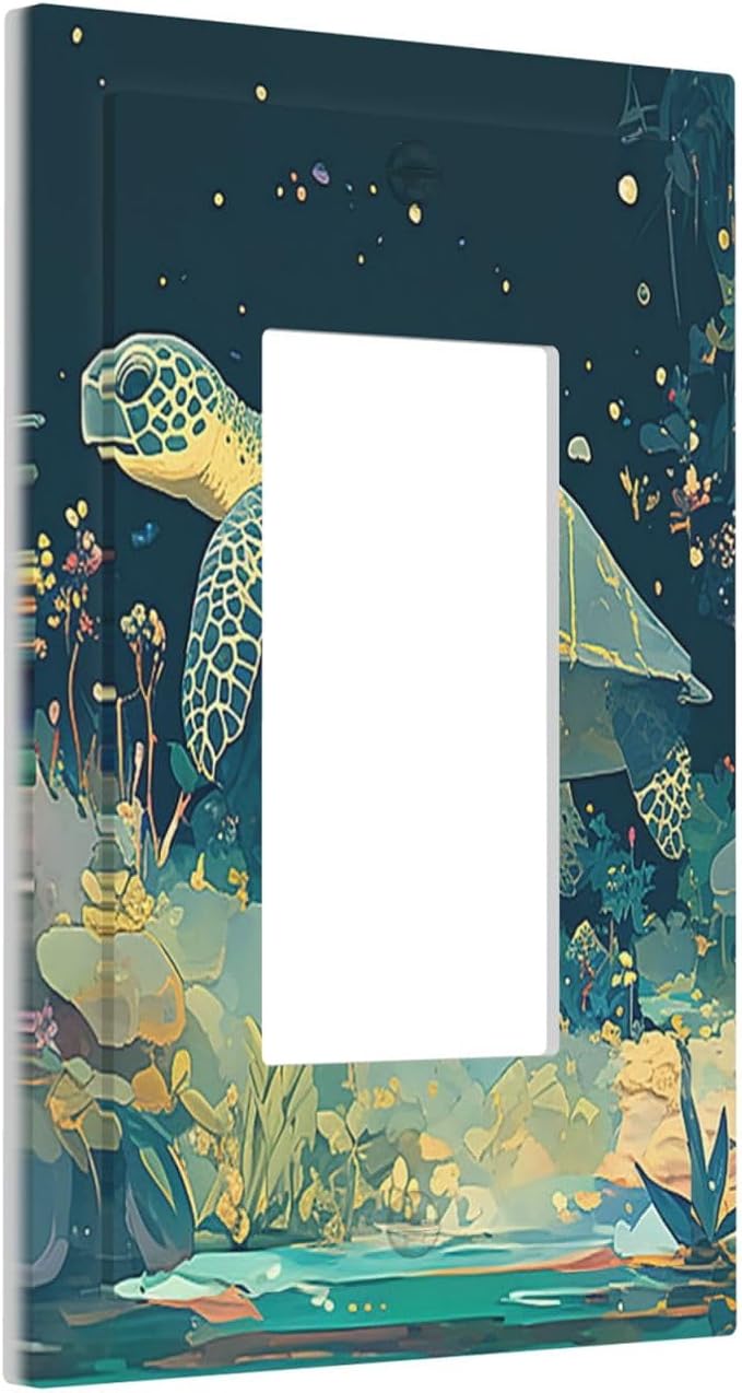 Decorative Outlet Covers Fantasy Sea World Sea Turtle Floral Plant 1 Gang Single Rocker Light Switch Cover Plate Wall Plates GFCI Faceplate for Kids Room Nursery Decor