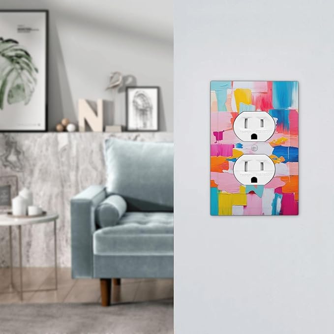 Outlet Covers Multicoloured Modern Watercolor Oil Painting 1 Gang Duplex Wall Plate Decorative Switch Plates Electrical Receptacle Faceplate Light Switch Cover for living Room Bedroom Decor