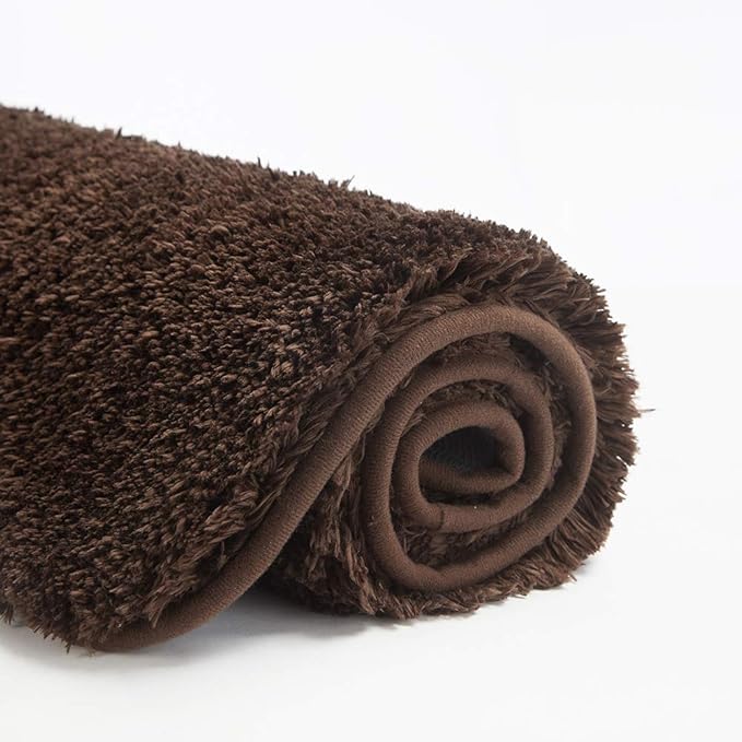 Suchtale Extra Soft and Absorbent Large Bath Mat (24 x 40, Brown) Machine Washable Microfiber Shaggy Non Slip Luxury Bathroom Floor Mats with Rubber Back