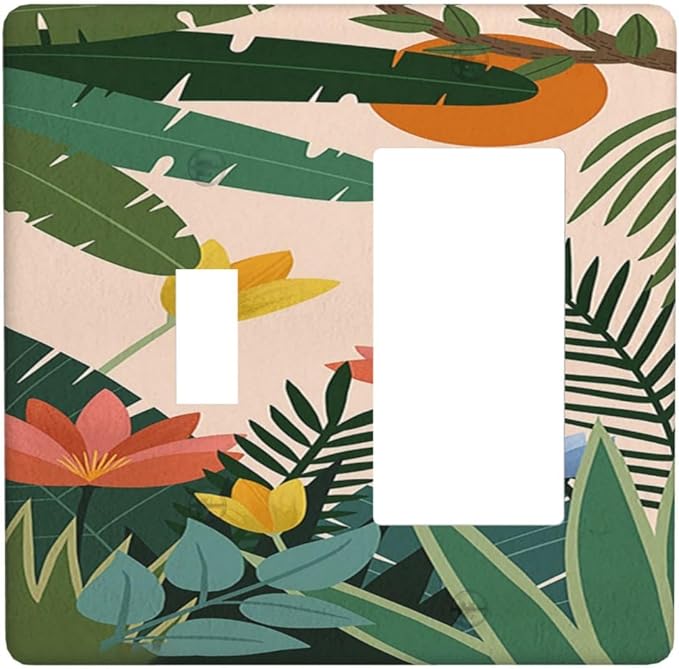 Outlet Covers Boho Tropical Plant Floral Pattern 1 Toggle 1 Rocker Combination Decorative Wall Plate Electrical Switch Plates Light Switch Cover Plate for Bedroom Cabin Decor