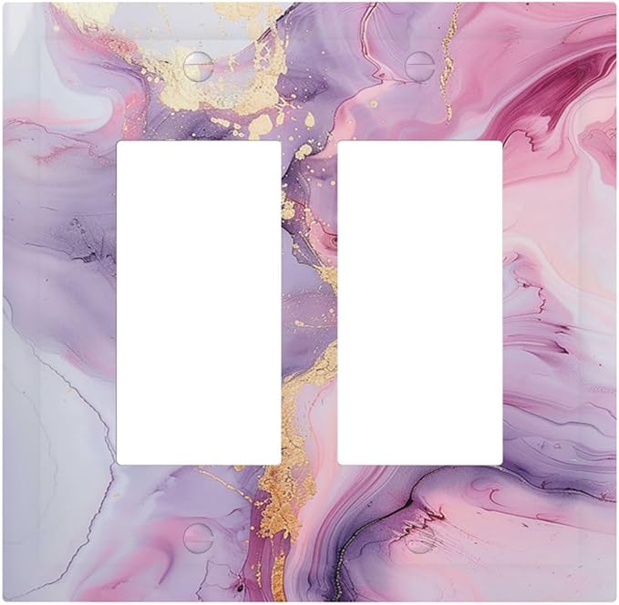 Decorative Outlet Covers Pink Marble Abstract Purple Gold Texture 2 Gang Double GFCI Rocker Electrical Wall Panels Light Switch Cover Plate for Bathroom living Room Decor